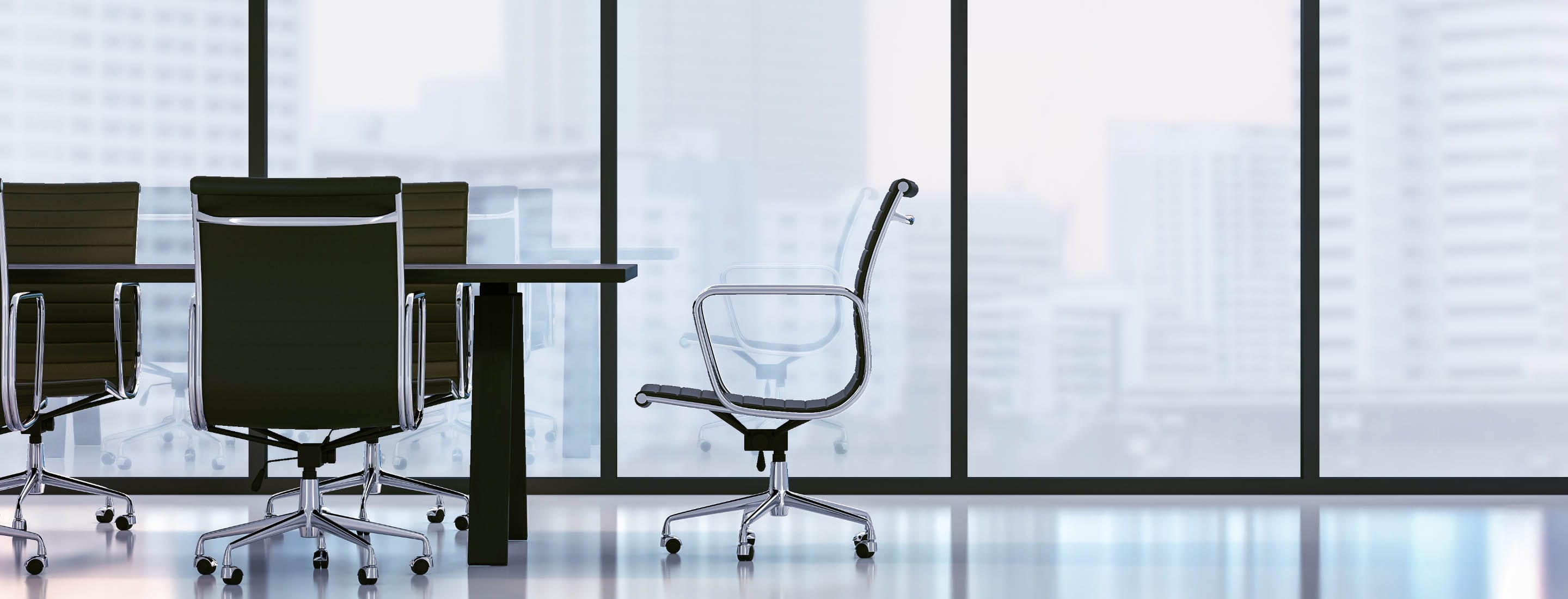Professional Liability Banner - conference room with chairs looking over high rises