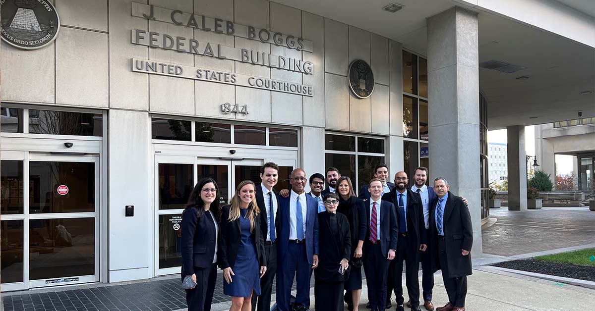 Picture of trial team outside of J. Caleb Boggs Federal Building