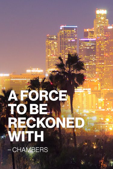 A force to be reckoned with text overlaid on cityscape